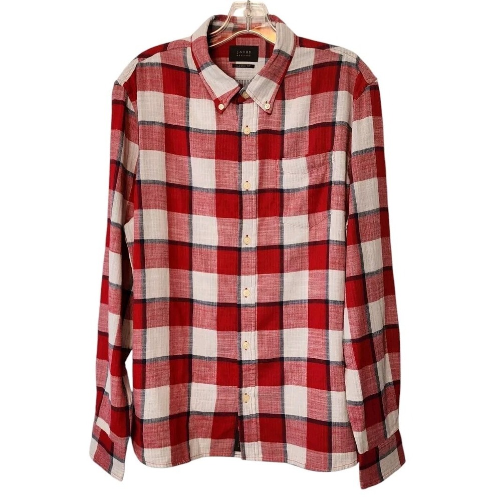 Jachs New York Red Oversize Plaid Stretch Double‎ Face Shirt NWT $99 Medium M
